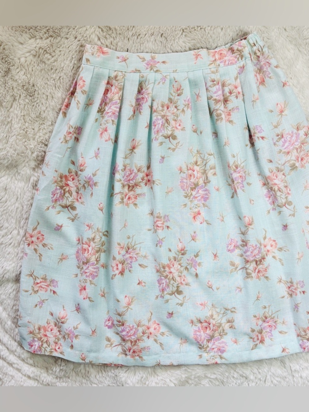 Mint Floral Linen Midi Skirt Size: Medium